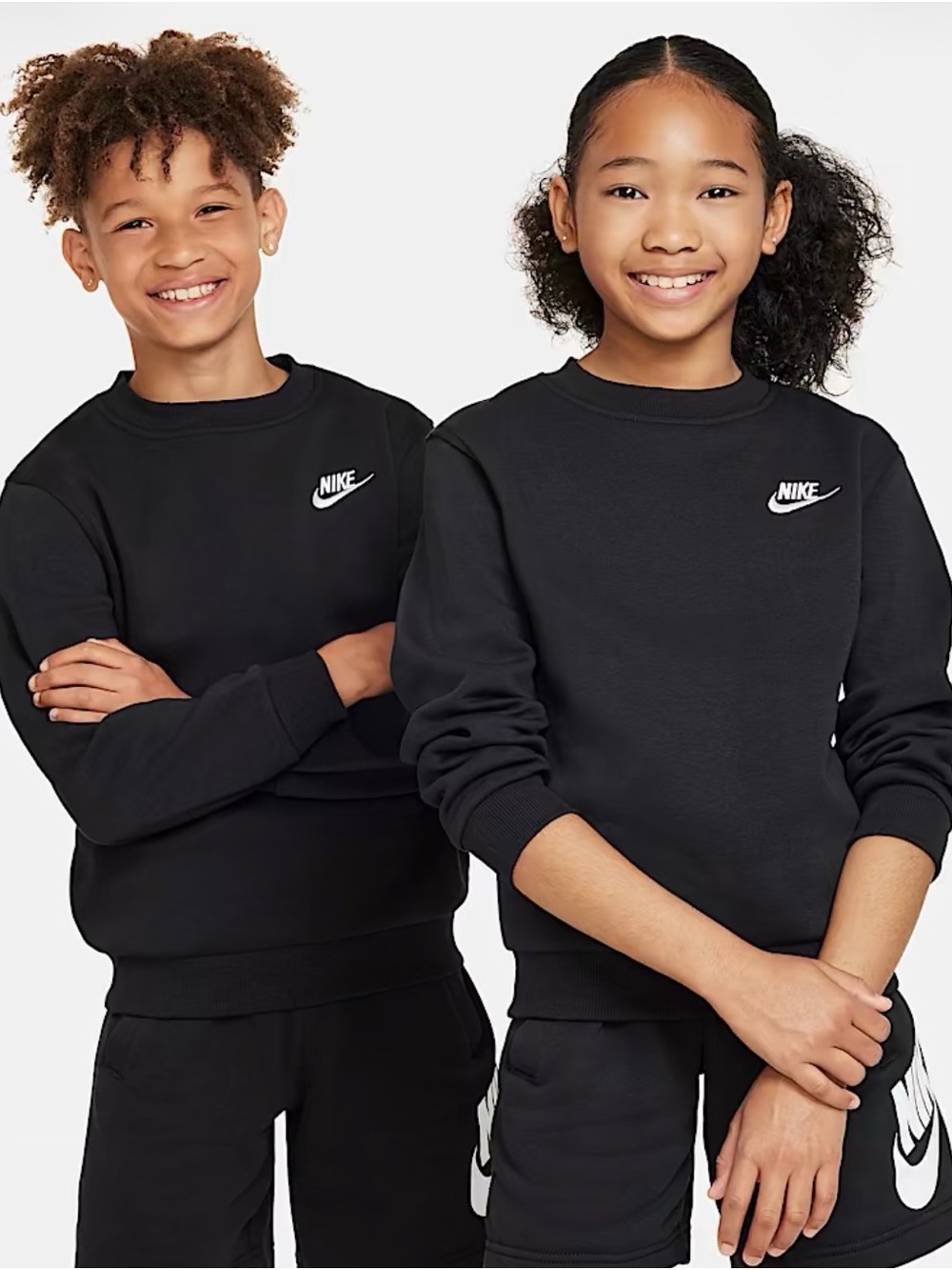 Nike Kids Black Crew Sweatshirt with White Logo